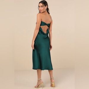 NWT Lulus Emerald Green Strapless Satin Cowl Back Midi Dress XS